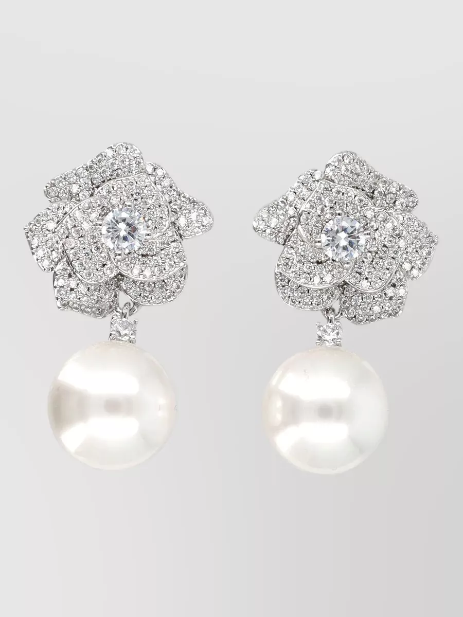 Self-Portrait crystal flower pearl earrings