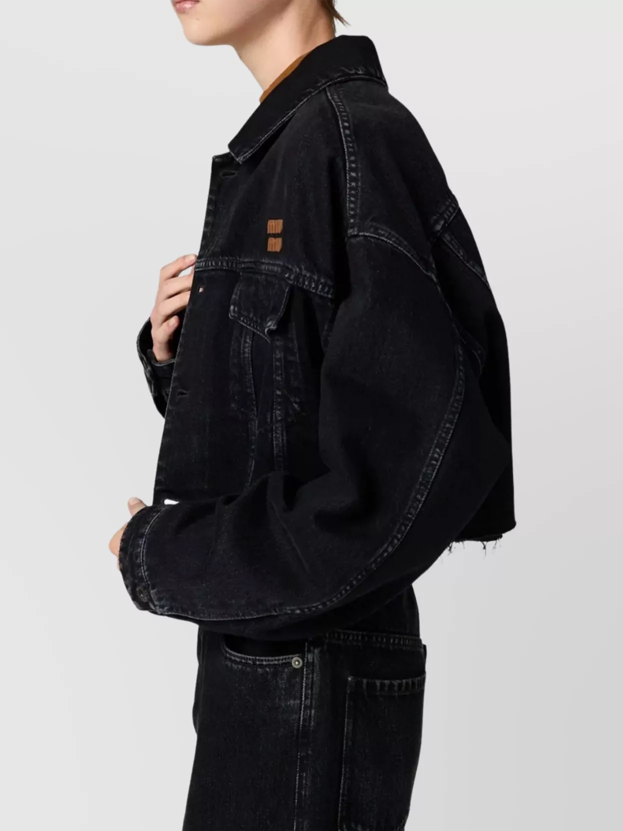 Miu Miu Cropped Jacket With Long Sleeves And Frayed Hem