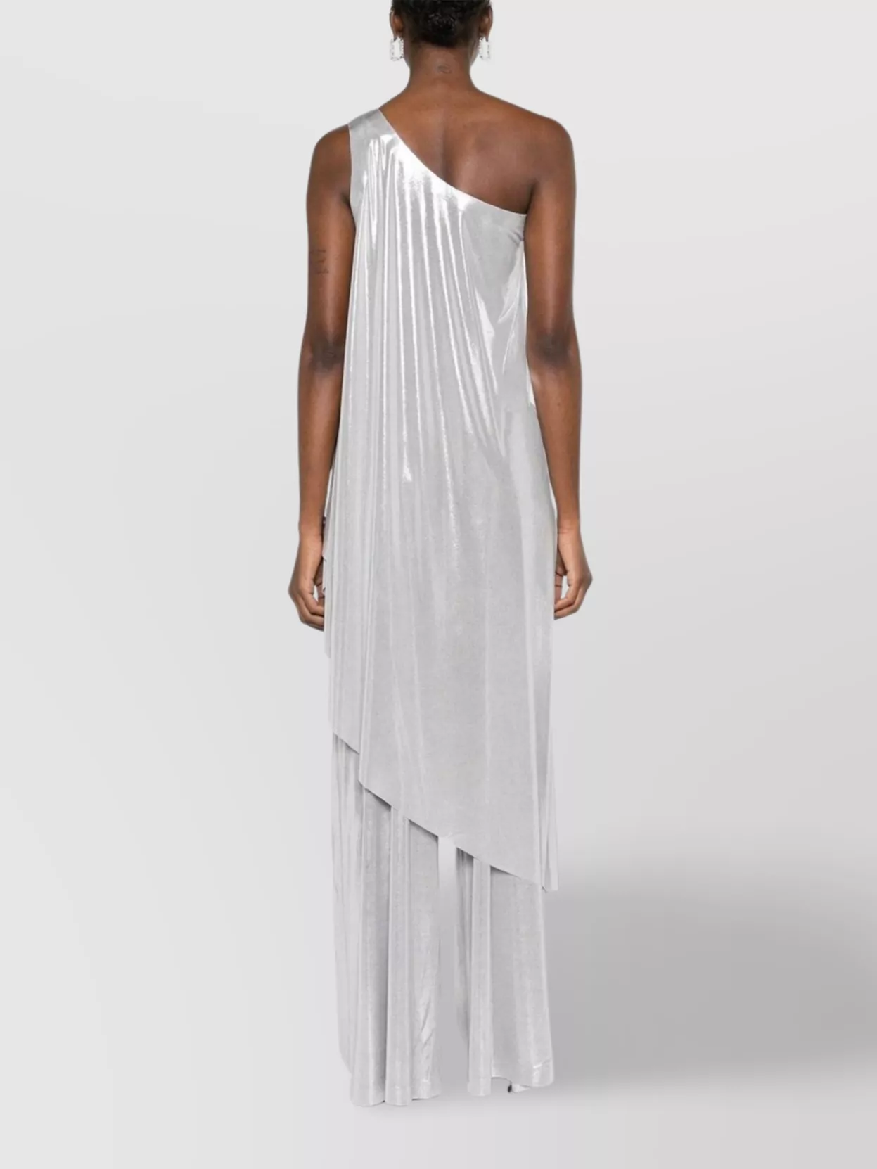 Shop Norma Kamali One Shoulder Draped Metallic Tunic In White