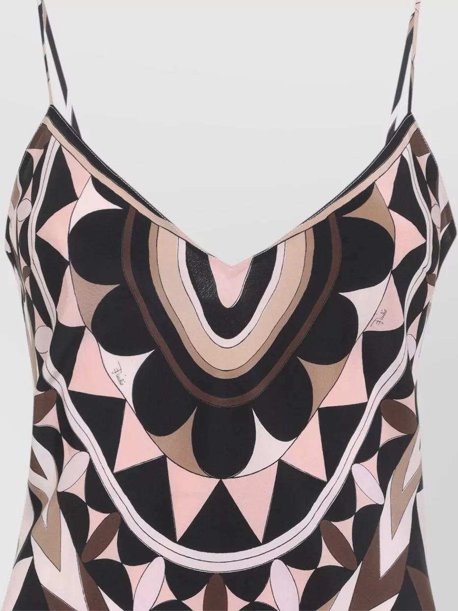 Pucci Silk Geometric-Print V-Neck Sleeveless Maxi Dress