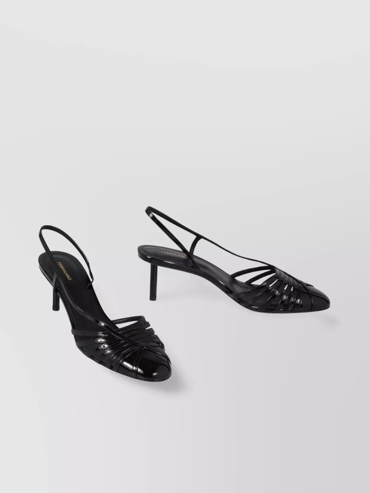 Ferragamo Glossy Strappy Pumps With Patent Accents