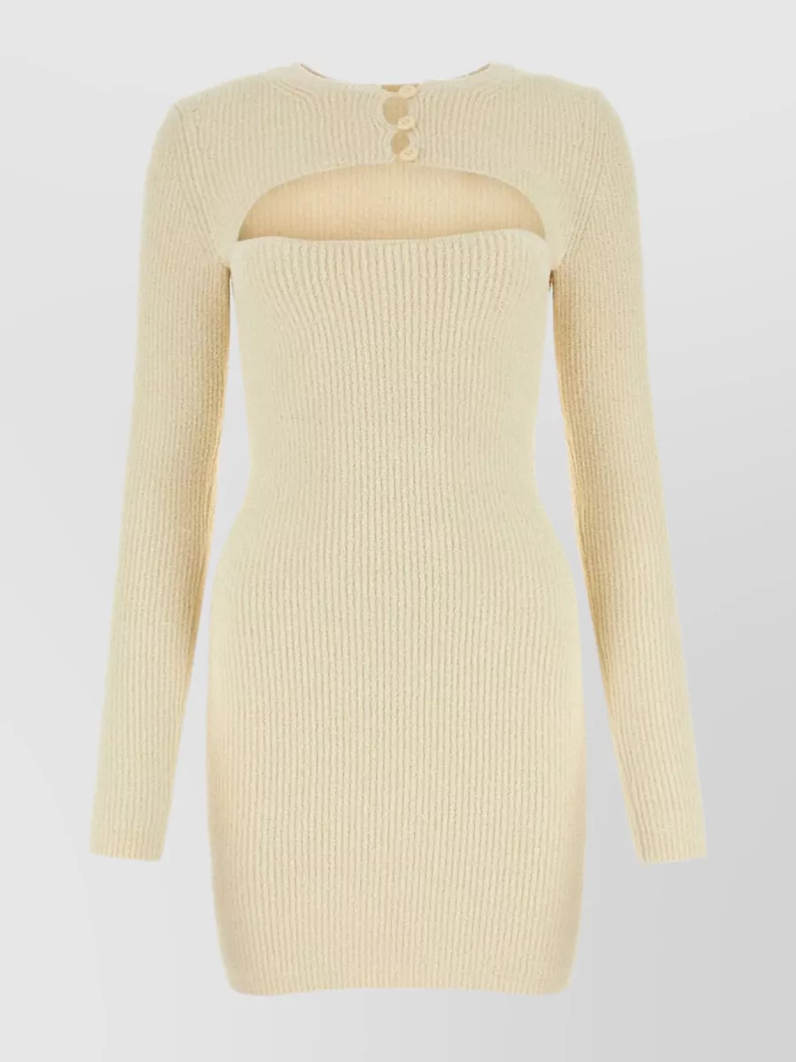 Shop Alexander Wang Sleeved Cotton Blend Mini Dress With Front Cut-out In Cream