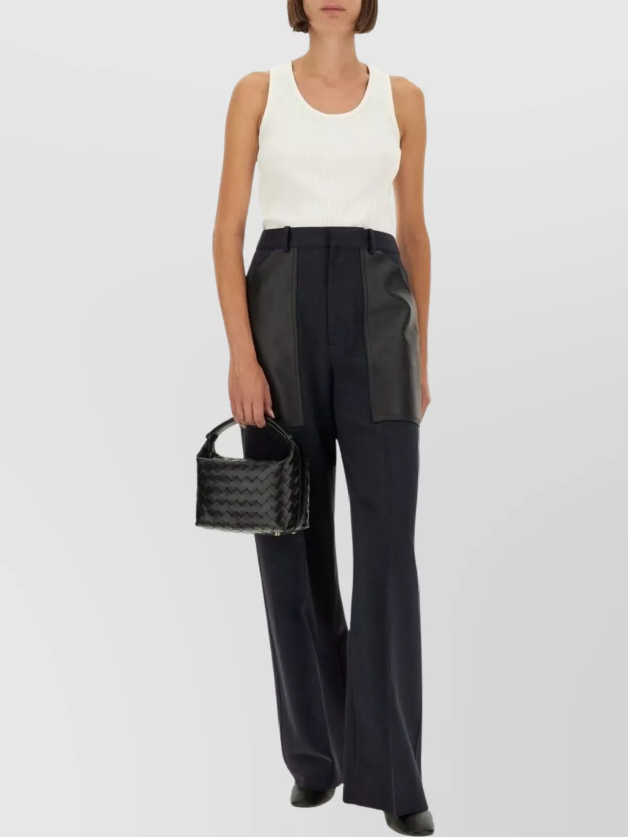Bottega Veneta High Waist Wide Leg Trousers In Black