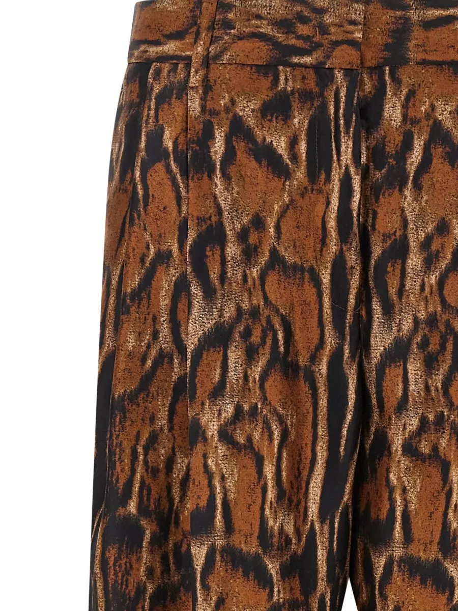 Alberto Biani Silk Lynx Print Wide-Leg Trousers
