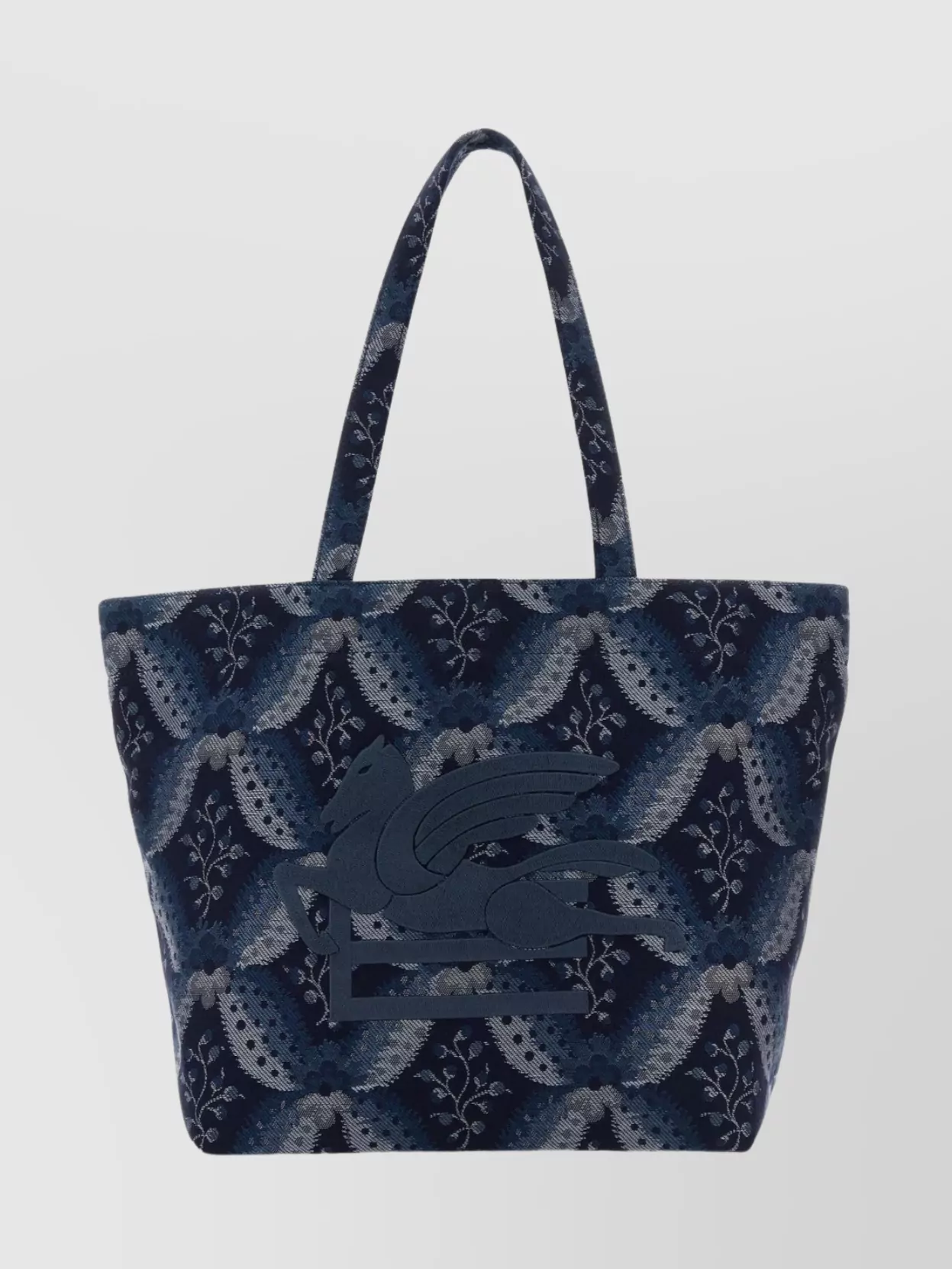 Shop Etro Medium Floral Embroidered Canvas Tote Bag In Blue