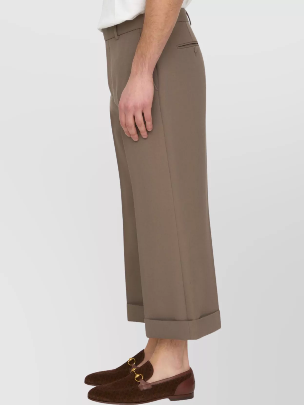 Gucci Cropped Gabardine Trousers With Cuffed Hem In Brown