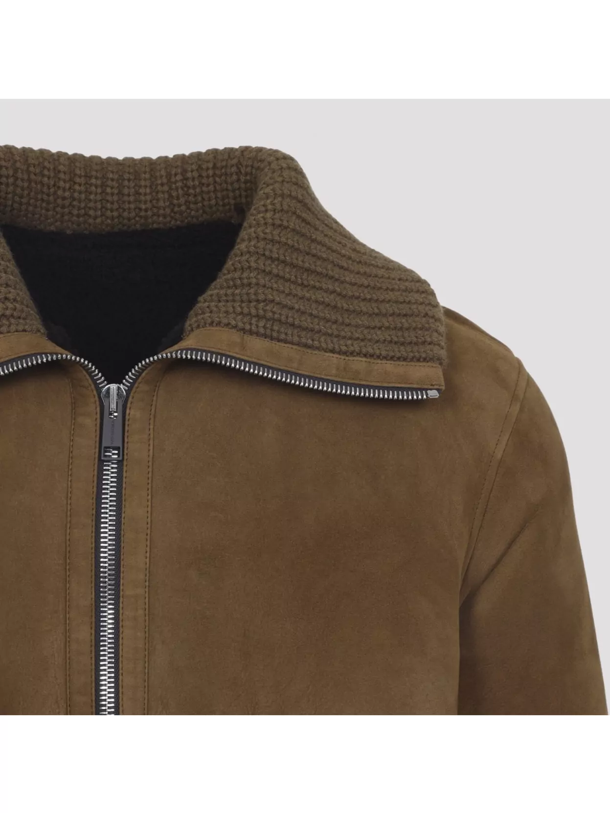Yves Salomon Suede Finish Down Jacket With Buttoned Cuffs In Brown