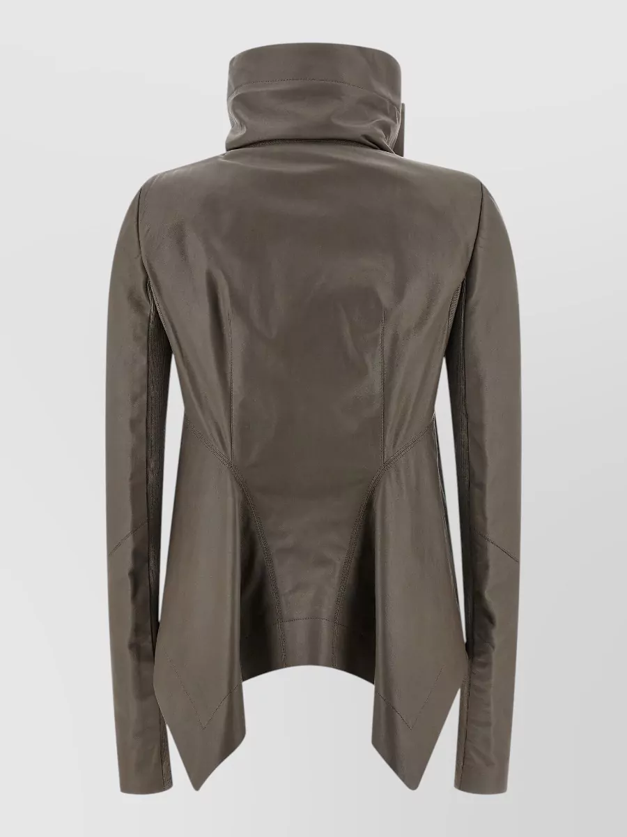 Rick Owens Leather Asymmetric Zip Fitted Jacket