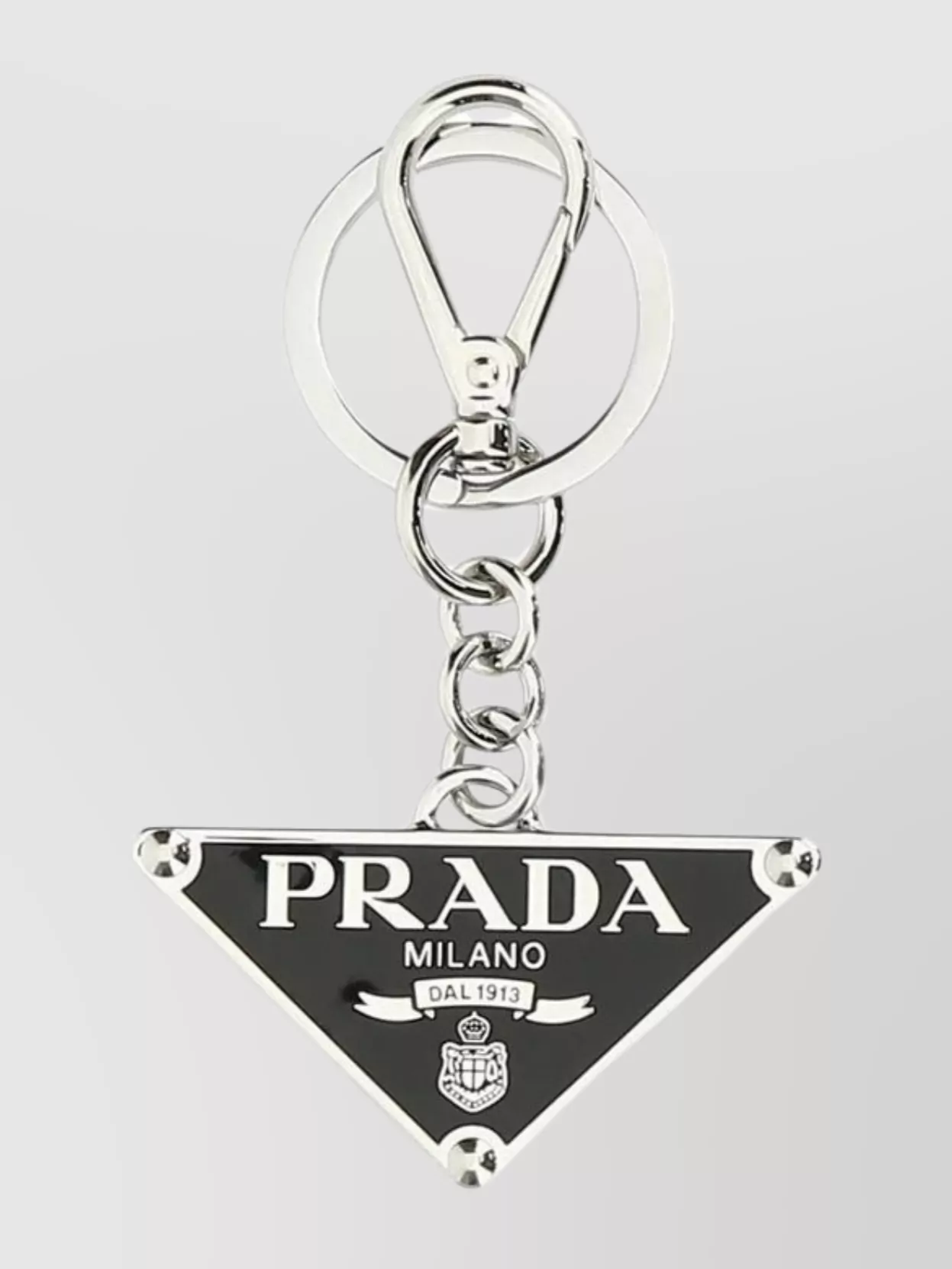 Shop Prada Triangle-shaped Metal Key Ring In Grey