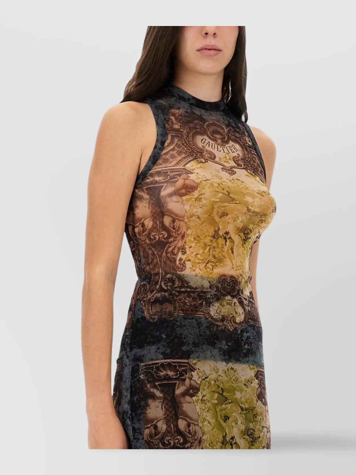 Jean Paul Gaultier Sleeveless Midi Dress Printed Pattern In Brown