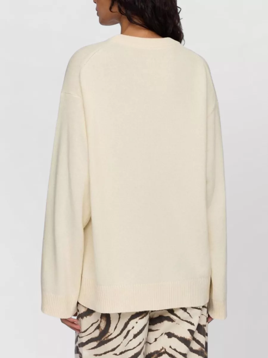 Ganni Wool Oversized Strawberry Intarsia Crewneck Sweater