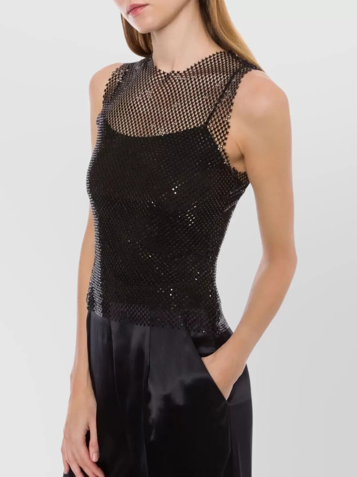 Alberta Ferretti Mesh Overlay Sleeveless Scoop Neck Top