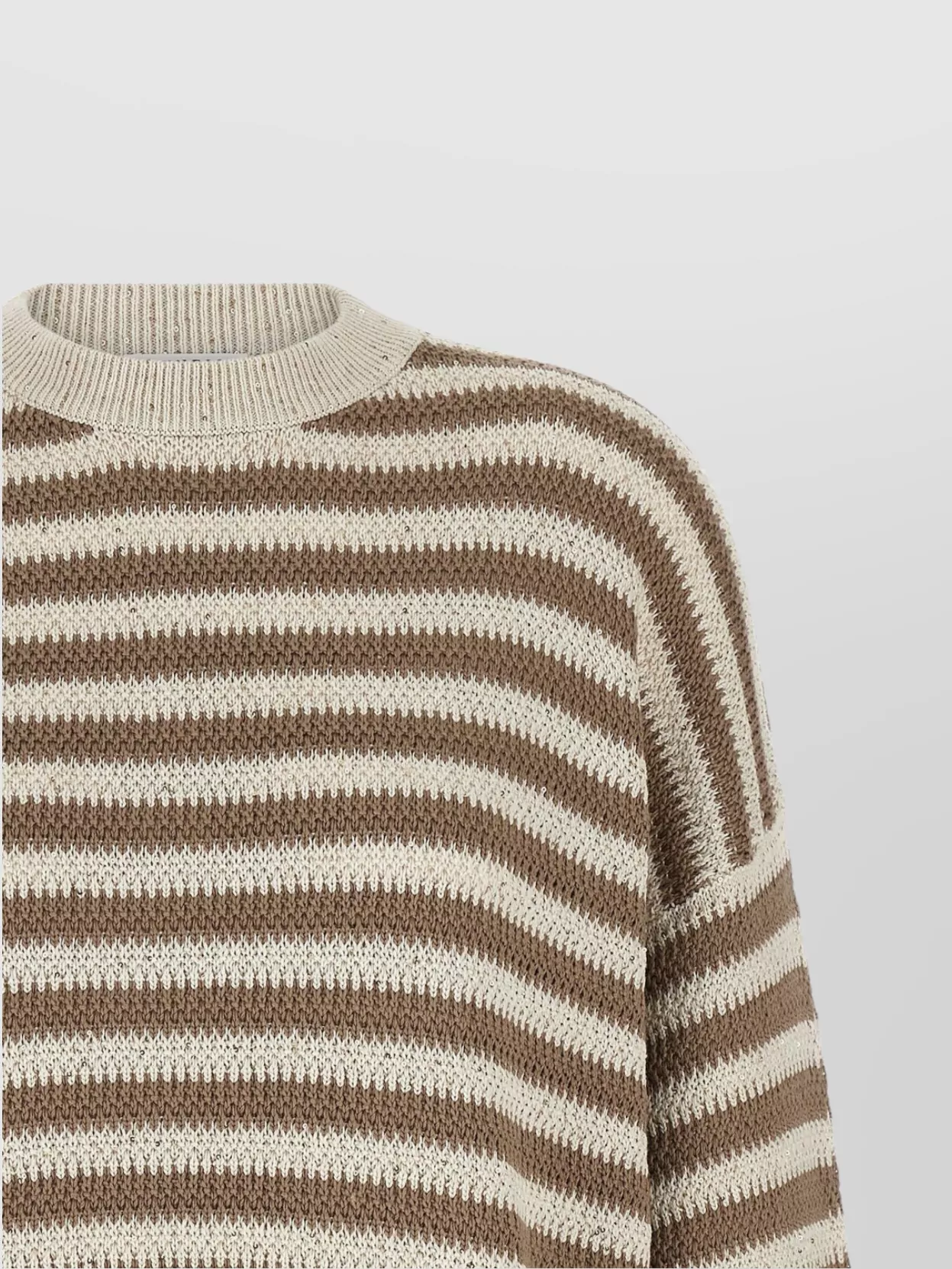 Brunello Cucinelli Sequin-embellished Striped Cotton-blend Sweater In Brown
