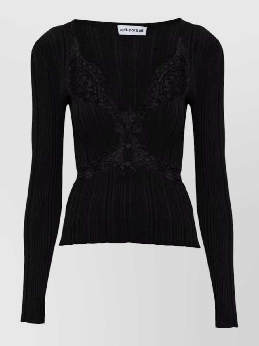 Self-Portrait Lace knit plunge long-sleeve top