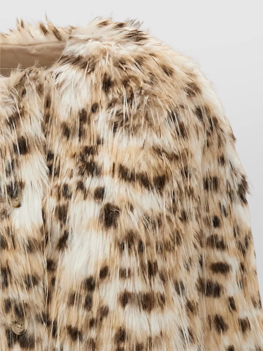 Loulou Studio Faux Fur Animal-Print Collarless Coat