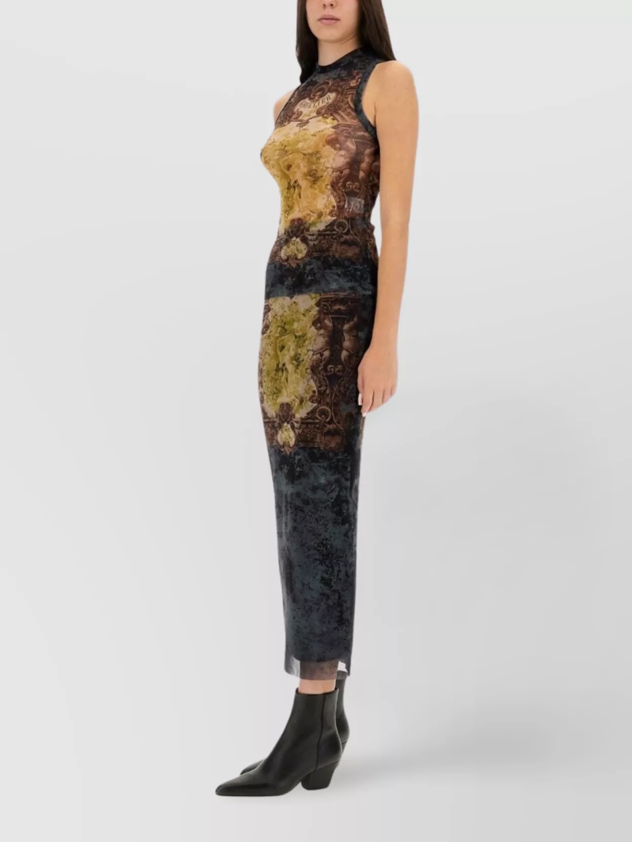 Jean Paul Gaultier Sleeveless Midi Dress Printed Pattern In Brown