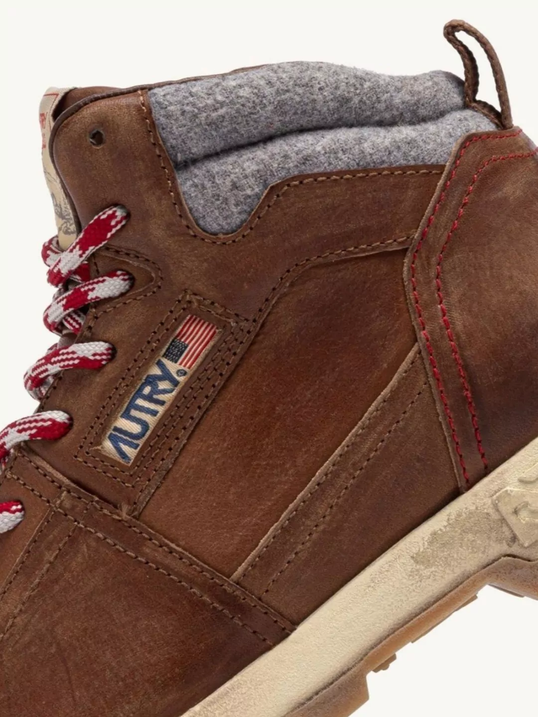 Autry Malga Hiking Boots Natural Leather Grey Fabric