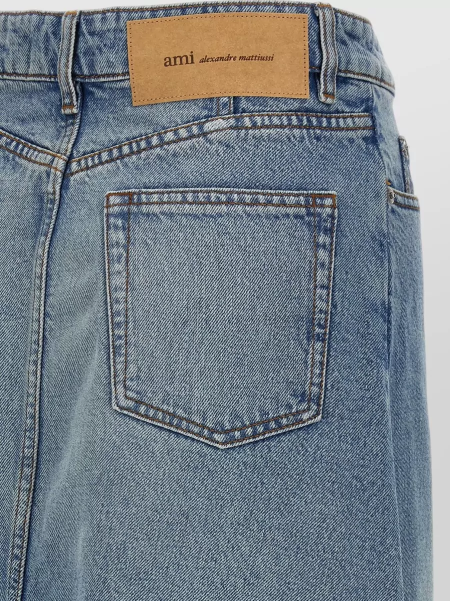 Ami Paris Denim A-Line Midi Skirt