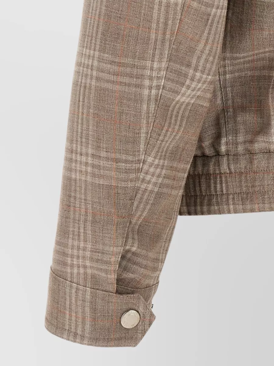 Brunello Cucinelli Wool Silk Linen Tartan Zip Jacket
