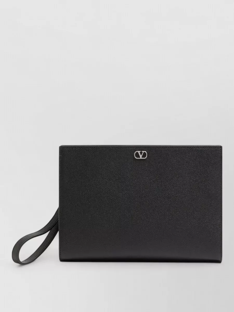 Valentino Garavani V Logo Clutch Bag Textured Finish Strap