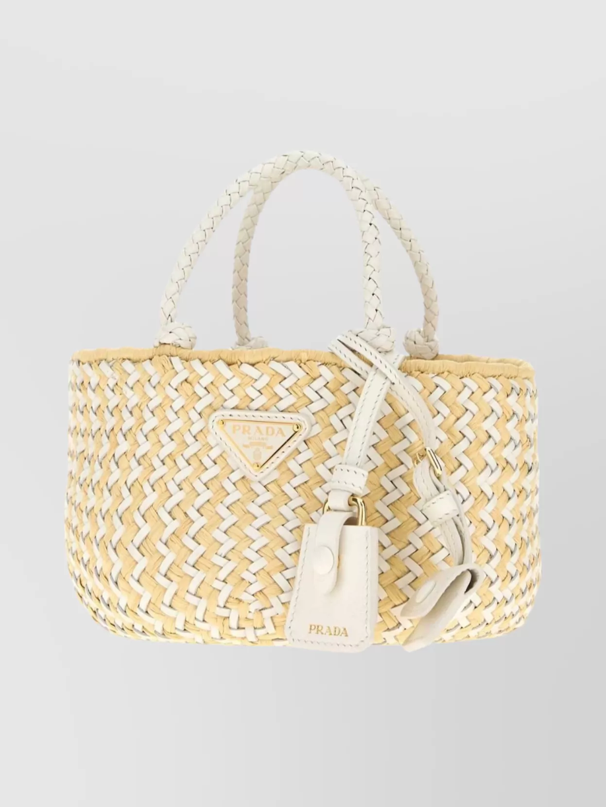 Prada Leather And Raffia Shoulder Bag In Neutral