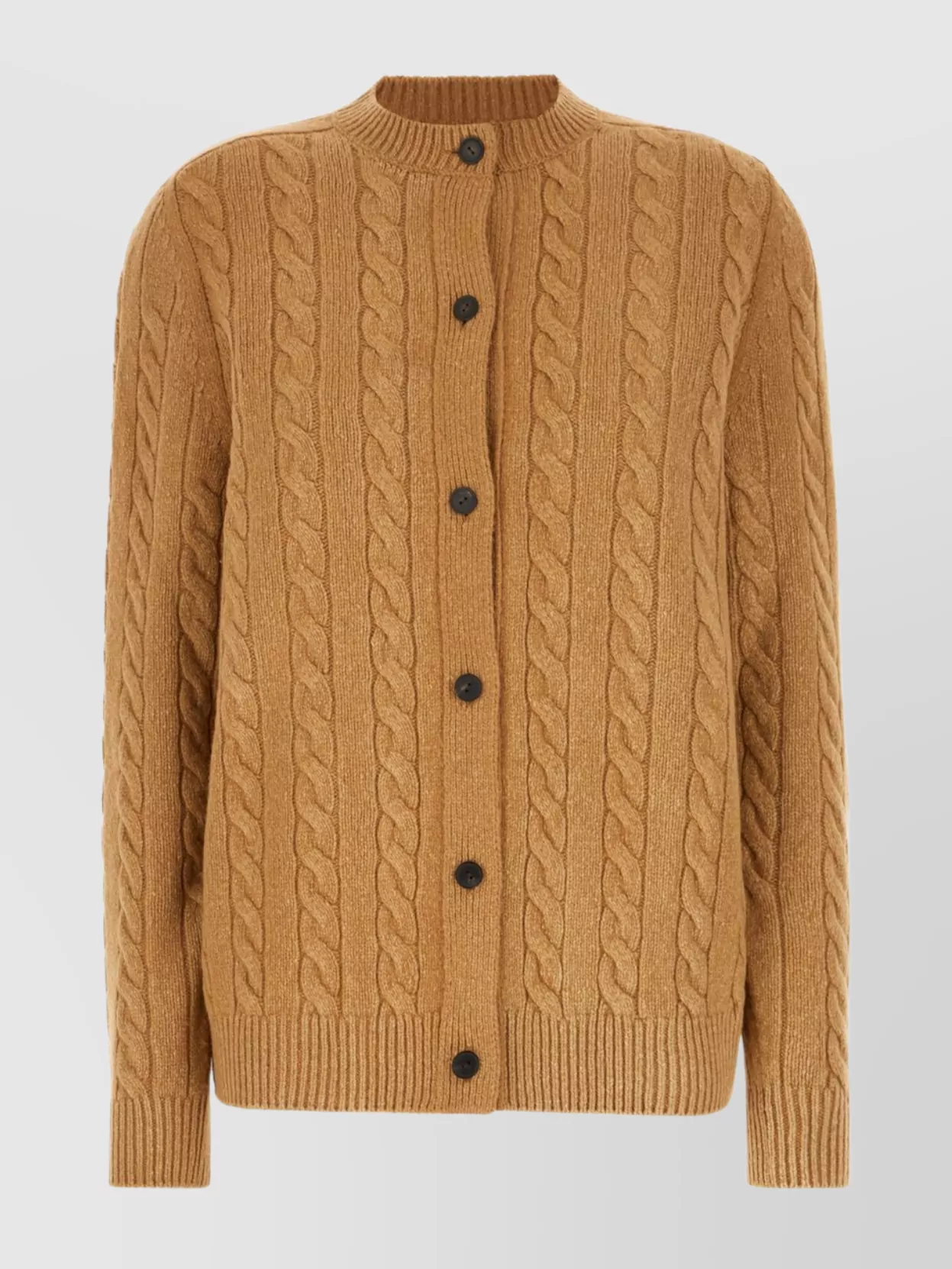 The Row Wool Cardigan With Crew Neck And Cable Knit In Brown