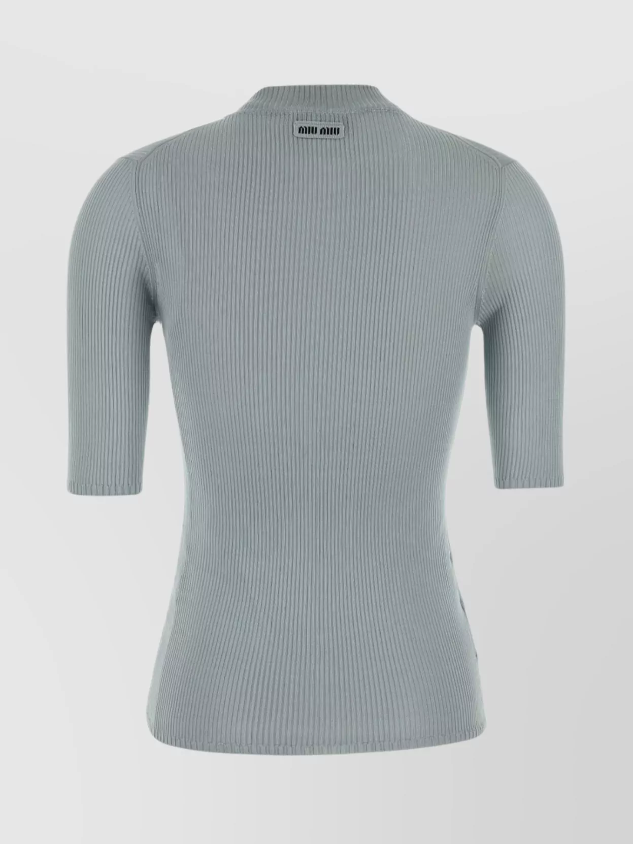 Miu Miu Silk Top With Mock Neck And Short Sleeves In Gray