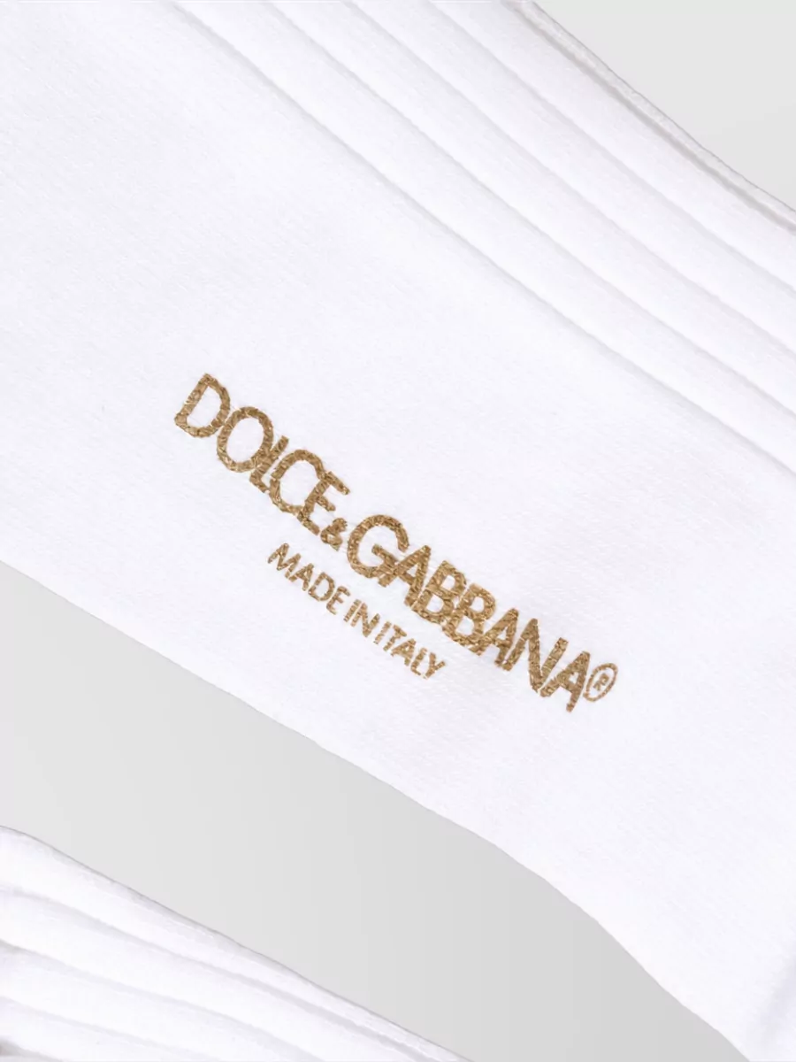 Dolce&Gabbana Cotton Ribbed Logo Over The Calf Socks