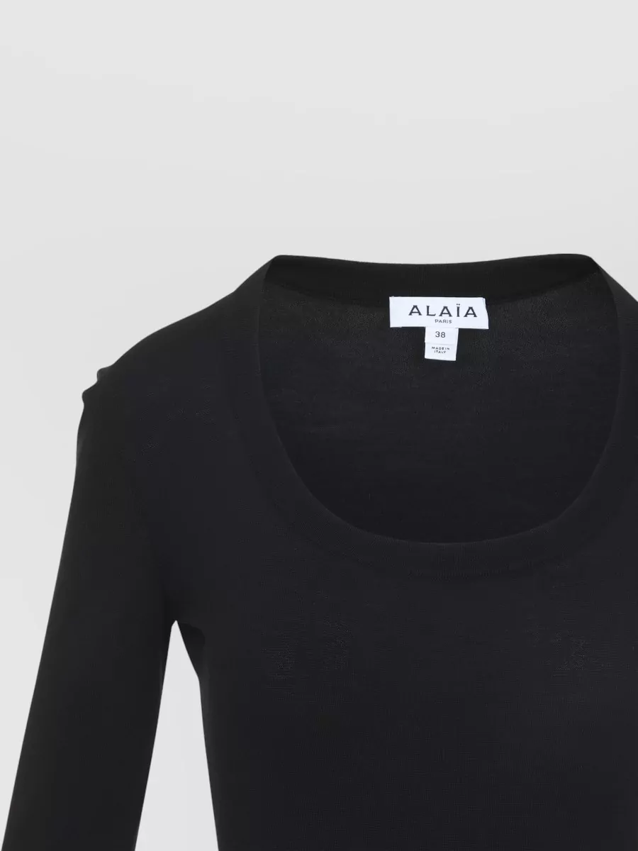 Alaïa Knit Dress Long Sleeves Round Neckline Ruffles