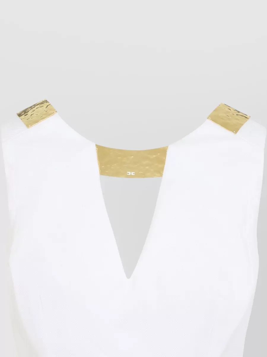 Elisabetta Franchi Mini Dress Gold Detail Sleeveless V Neckline
