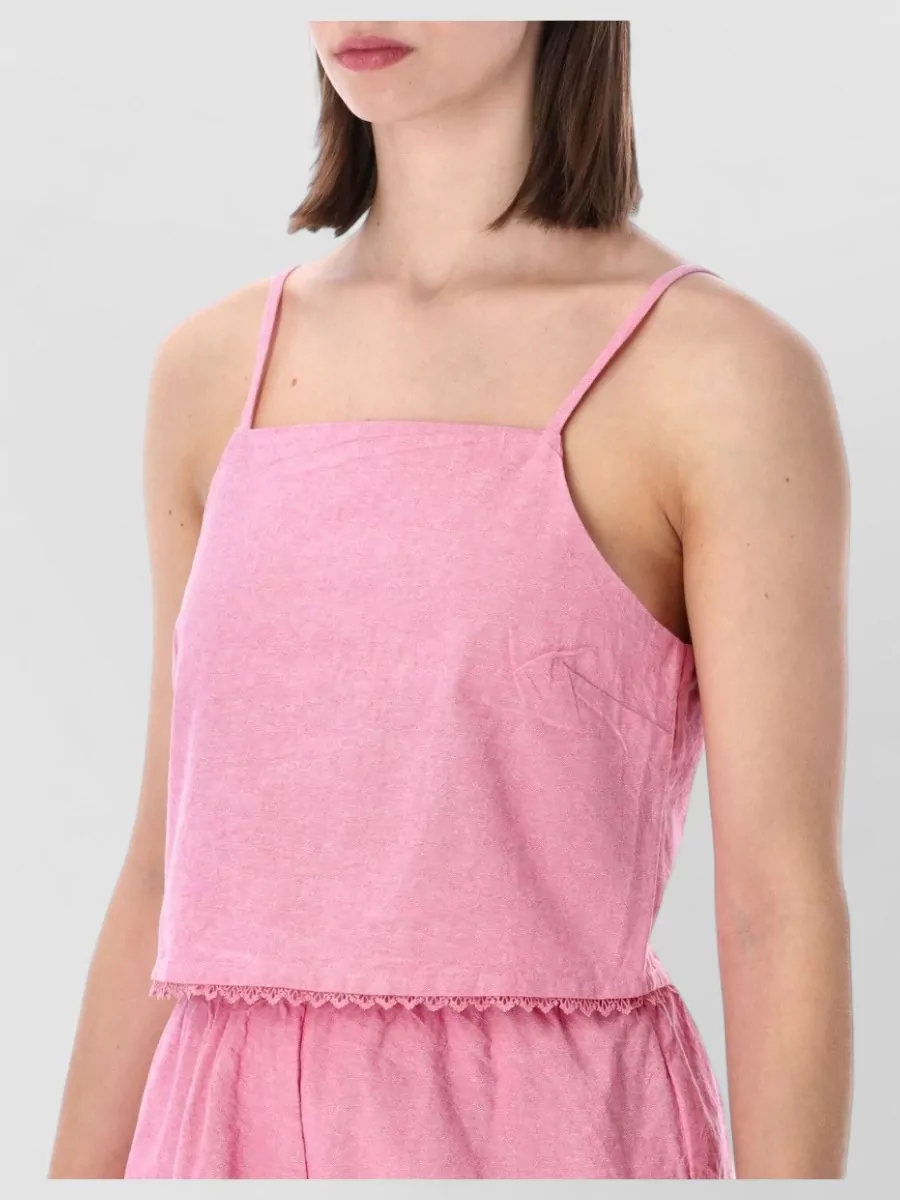 American Vintage Cotton Lace-Trim Cropped Pyjama Top