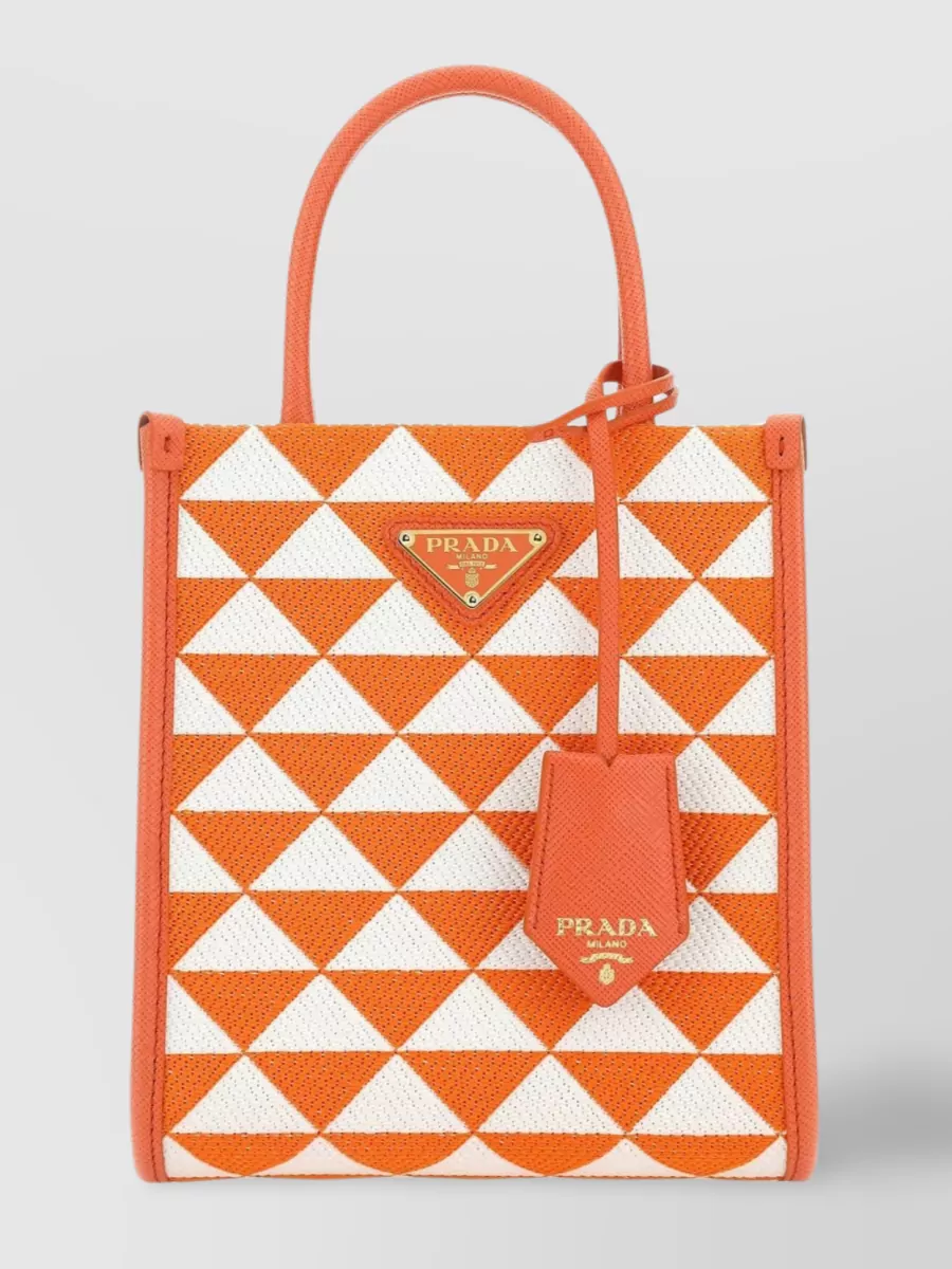 Shop Prada Micro Symbol Tote Bag With Embroidered Fabric In Orange