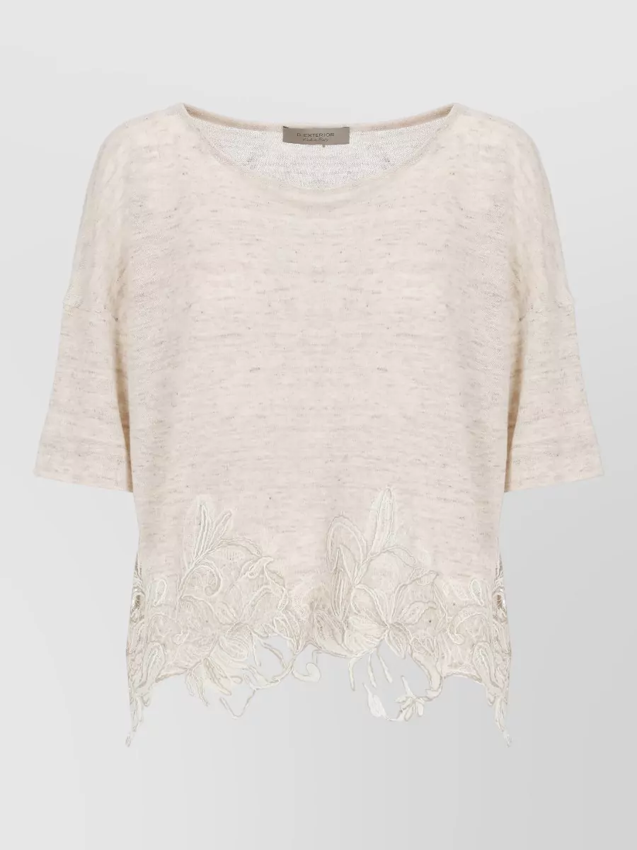 D.exterior linen cotton short-sleeve crewneck blouse