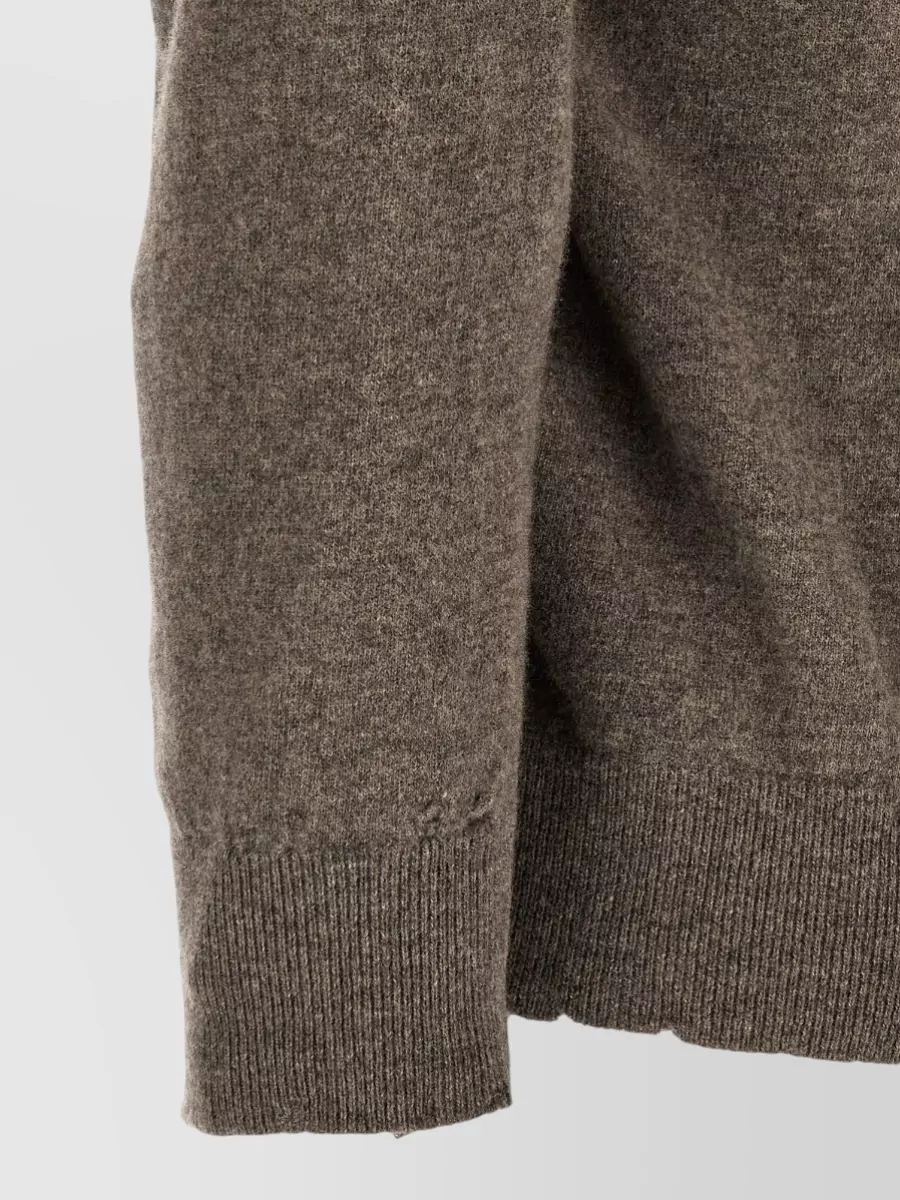 Maison Margiela Virgin Wool Distressed V-Neck Sweater
