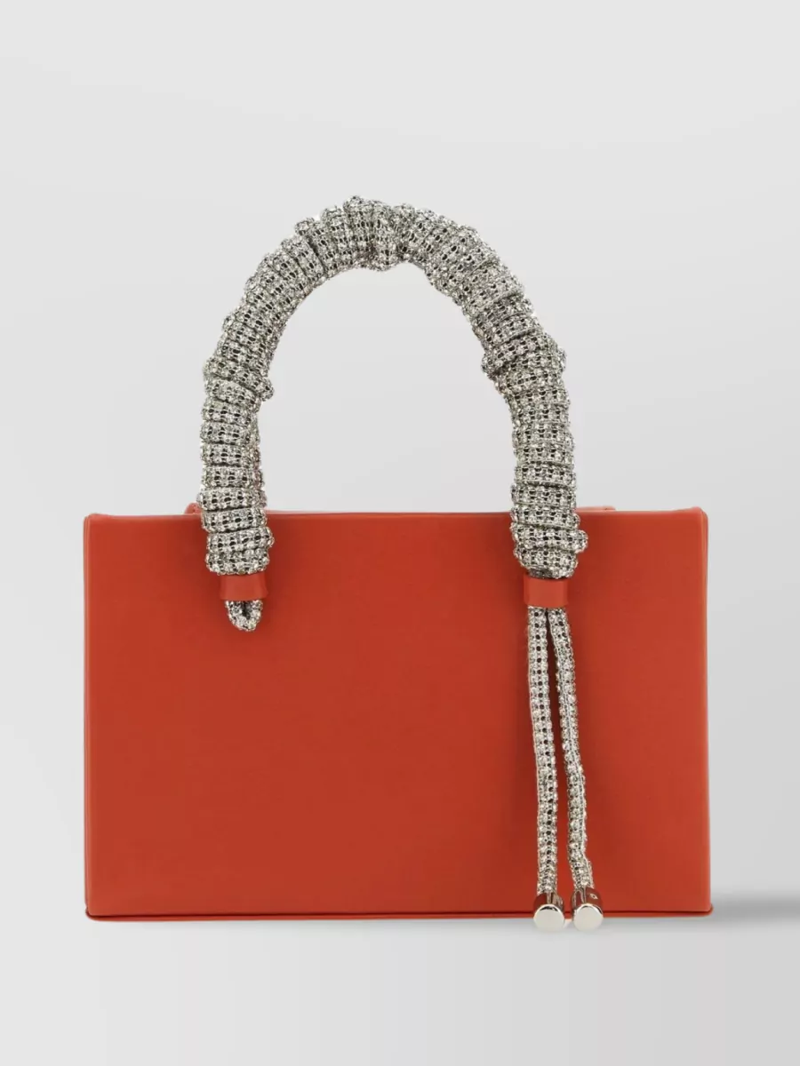 Shop Kara Nappa Leather Clutch With Embellished Handles And Chain Strap In Red