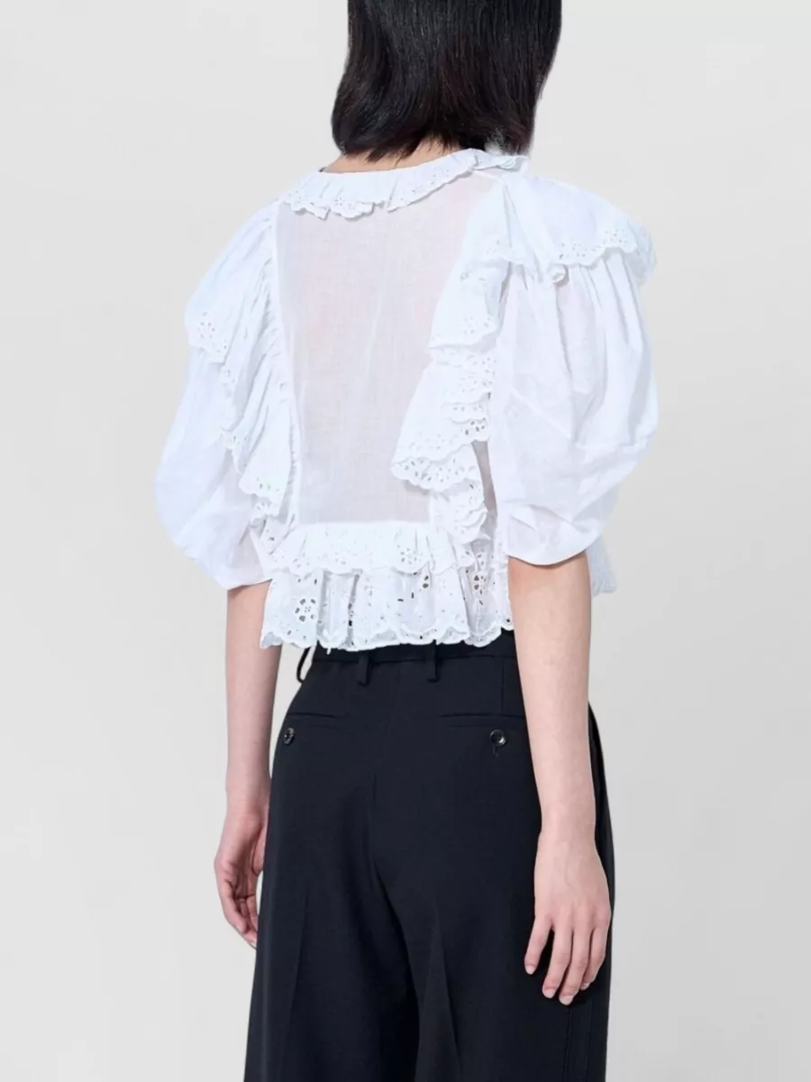 Chloé Cotton Cropped Ruffled Blouse