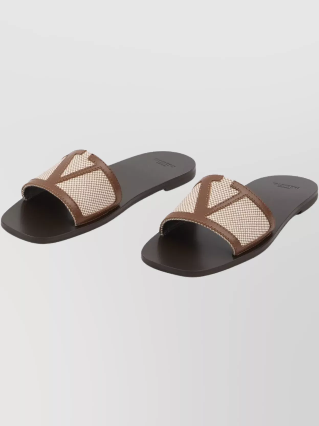 Valentino Star Leather Slide Sandals With Rubber Sole In Brown