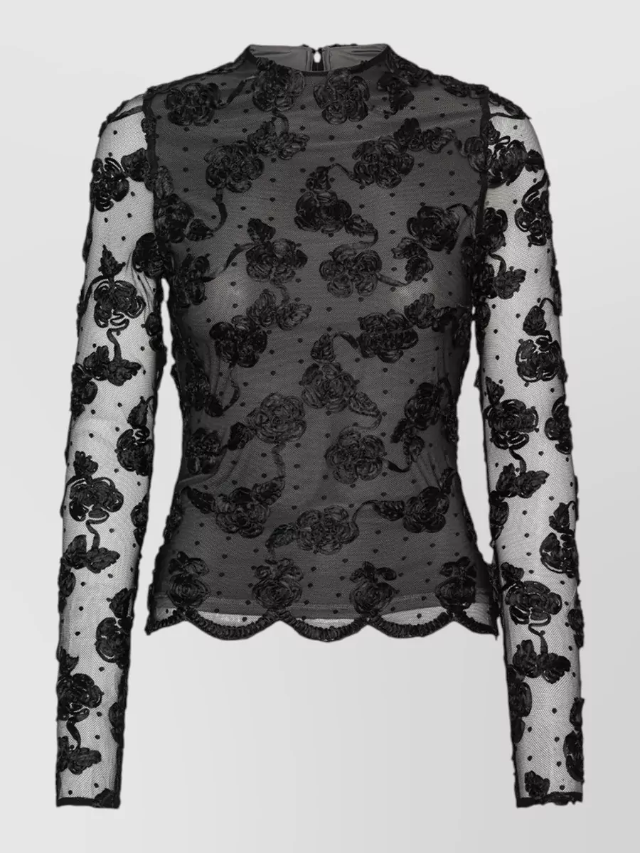 Rotate Floral mesh long-sleeve top