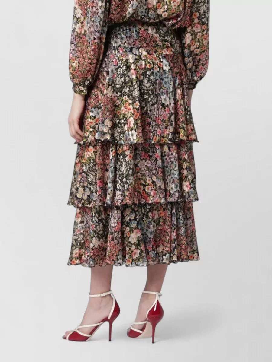 Valentino Silk Floral-Print Tiered Asymmetric Skirt