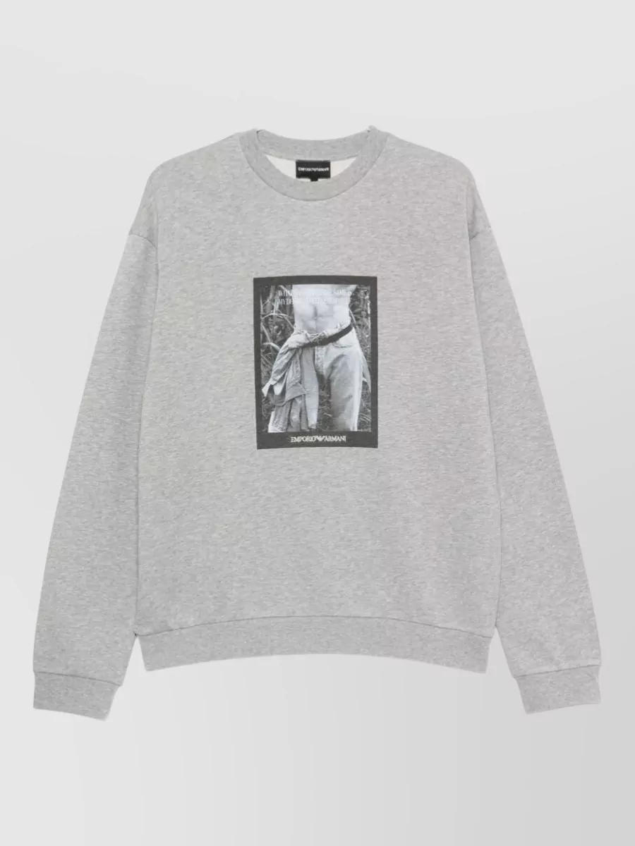 Emporio Armani cotton printed crew neck long-sleeve sweatshirt