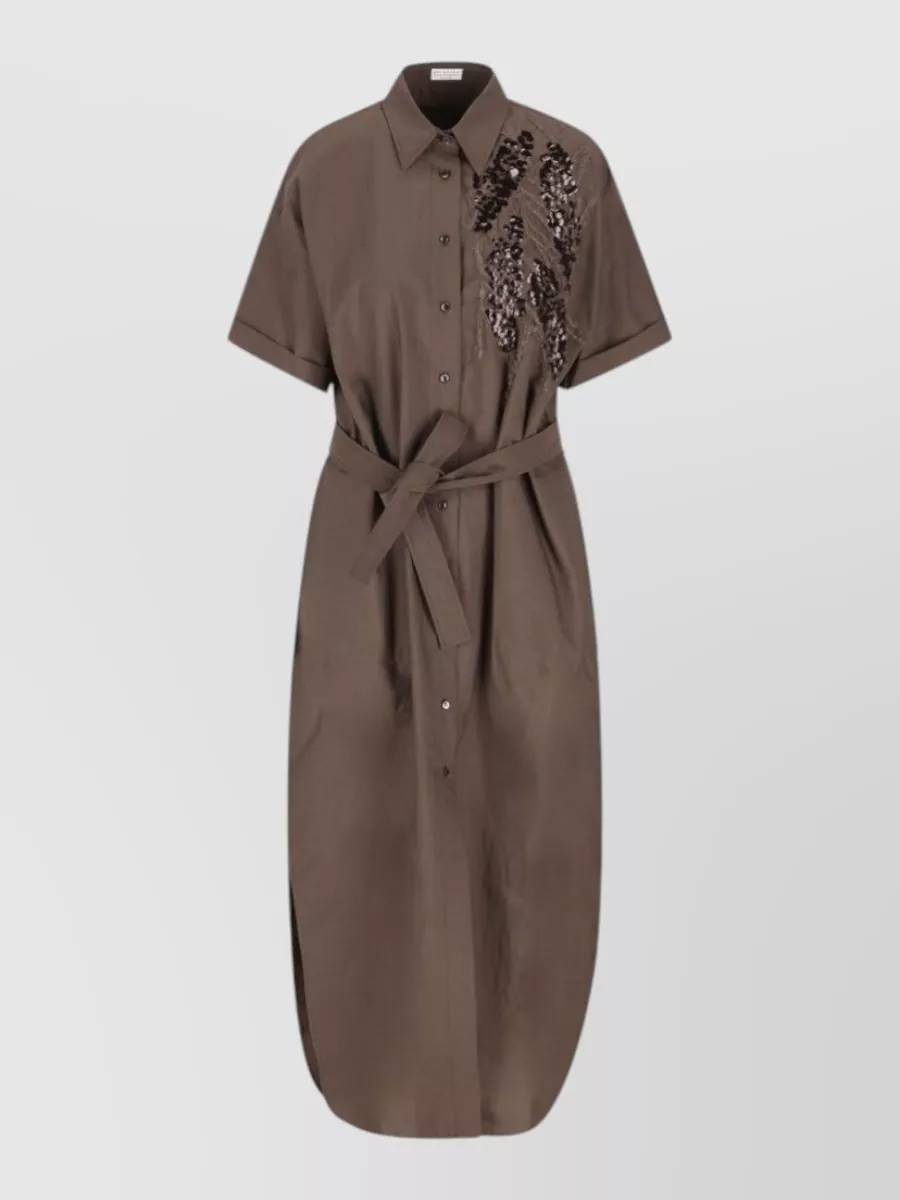 Brunello Cucinelli cotton sequined belted shirt midi dress