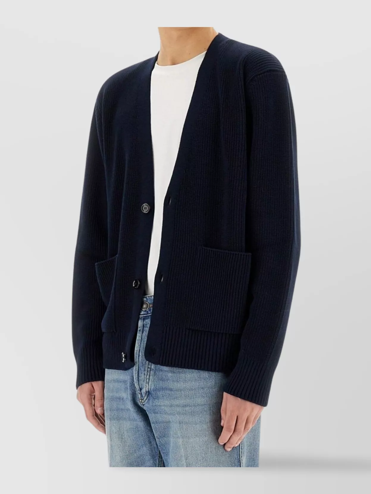 Lardini Organic Cotton V-Neck Cardigan With Front Pockets
