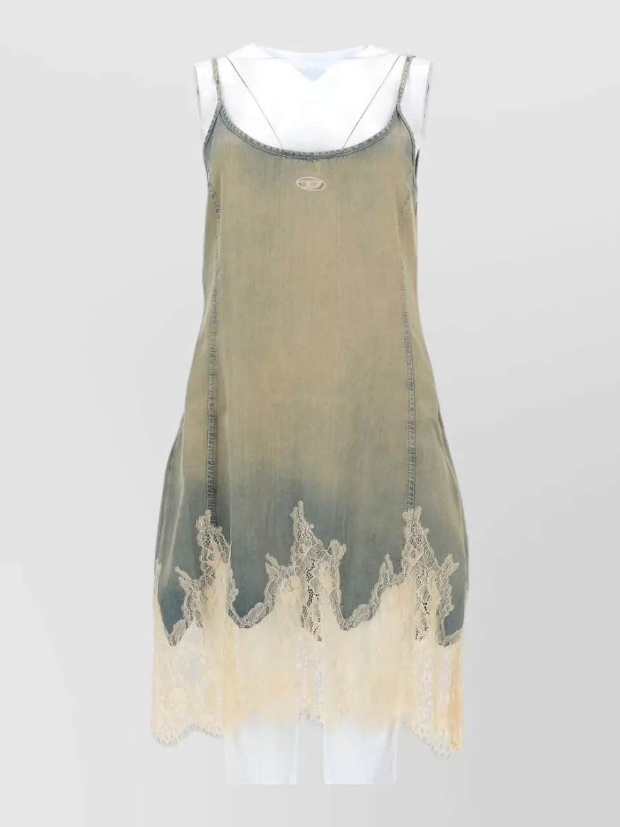 Diesel Denim-Effect Lace-Trim Mini Dress