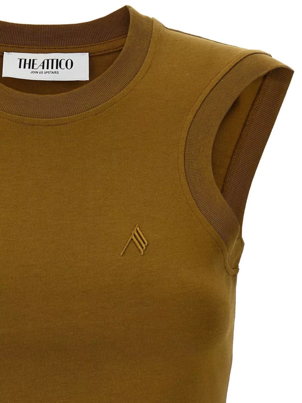 Attico Crew Neck Ribbed Sleeveless Top In Green