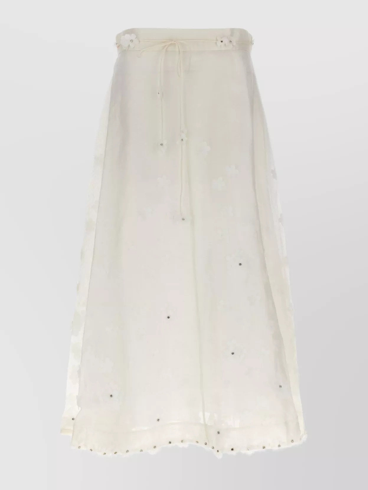 Zimmermann Sheer Overlay Floral Appliqué A-line Skirt In White