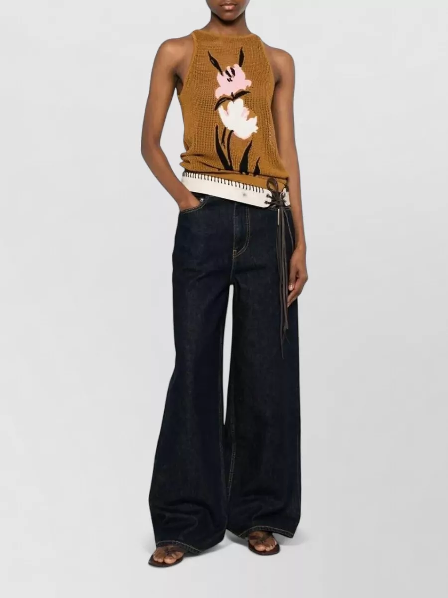 Marni Ribbed Floral-Mesh Knitted Top