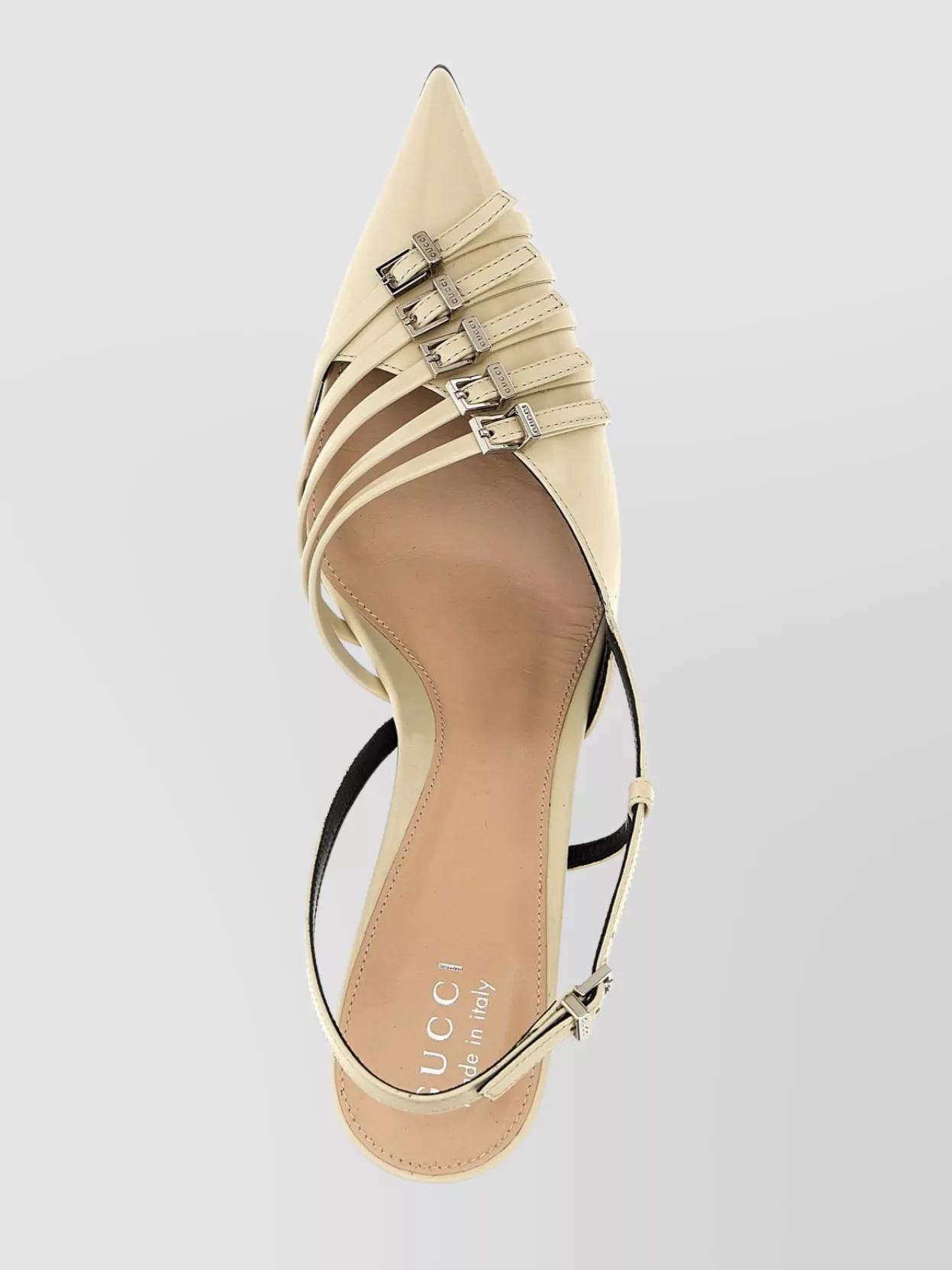 Gucci Pointed Toe Strappy Mid Heel Pumps With Buckle