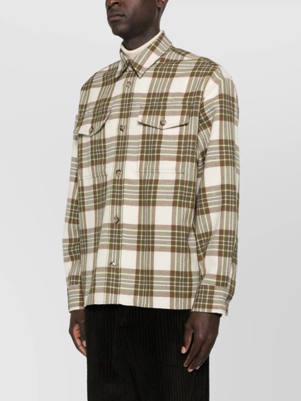 Ami Paris Checked Wool Overshirt Featuring Buttoned Cuffs