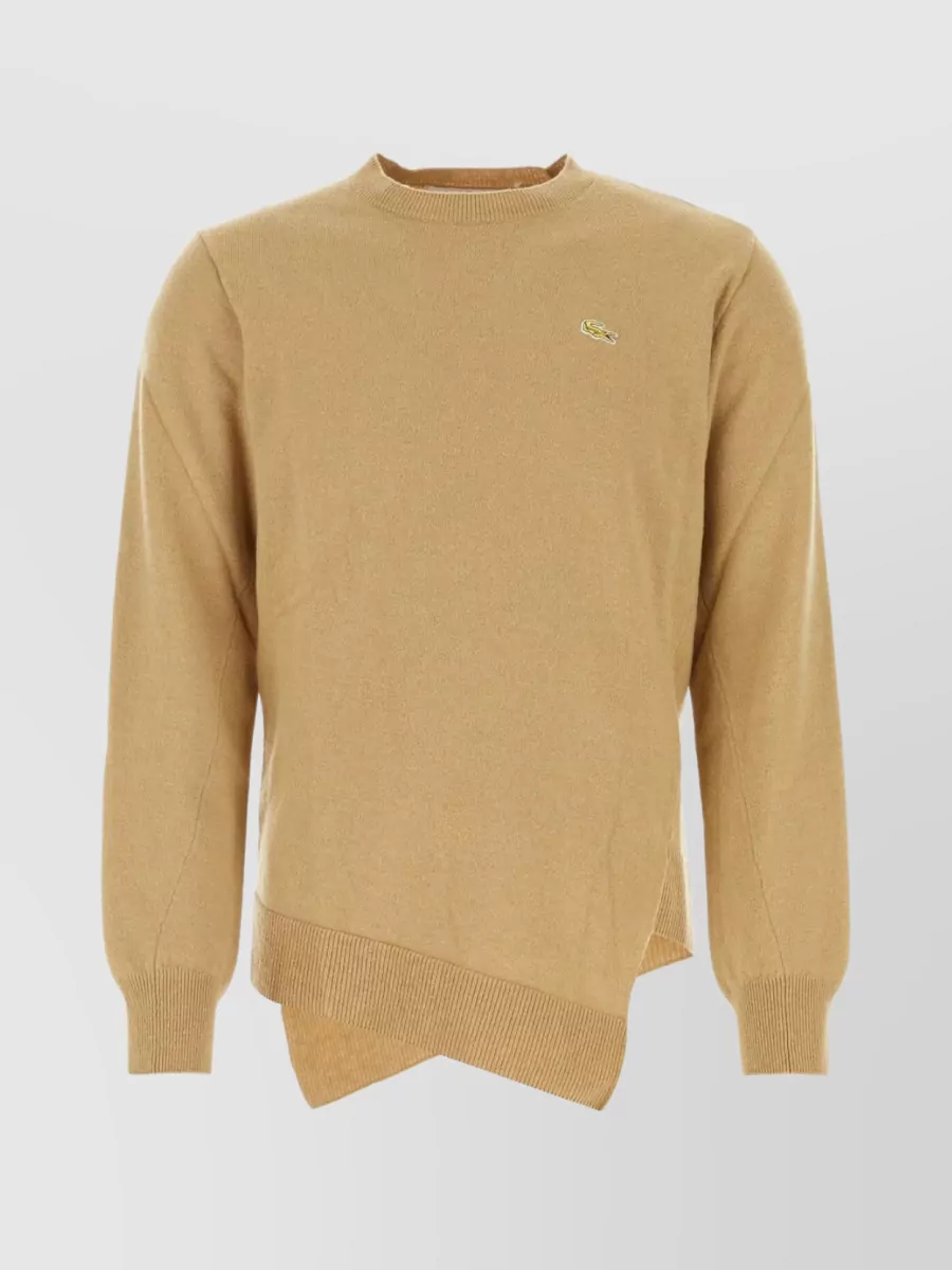 Shop Comme Des Garçons Wool Blend Lacoste Sweater With Asymmetric Hemline In Cream