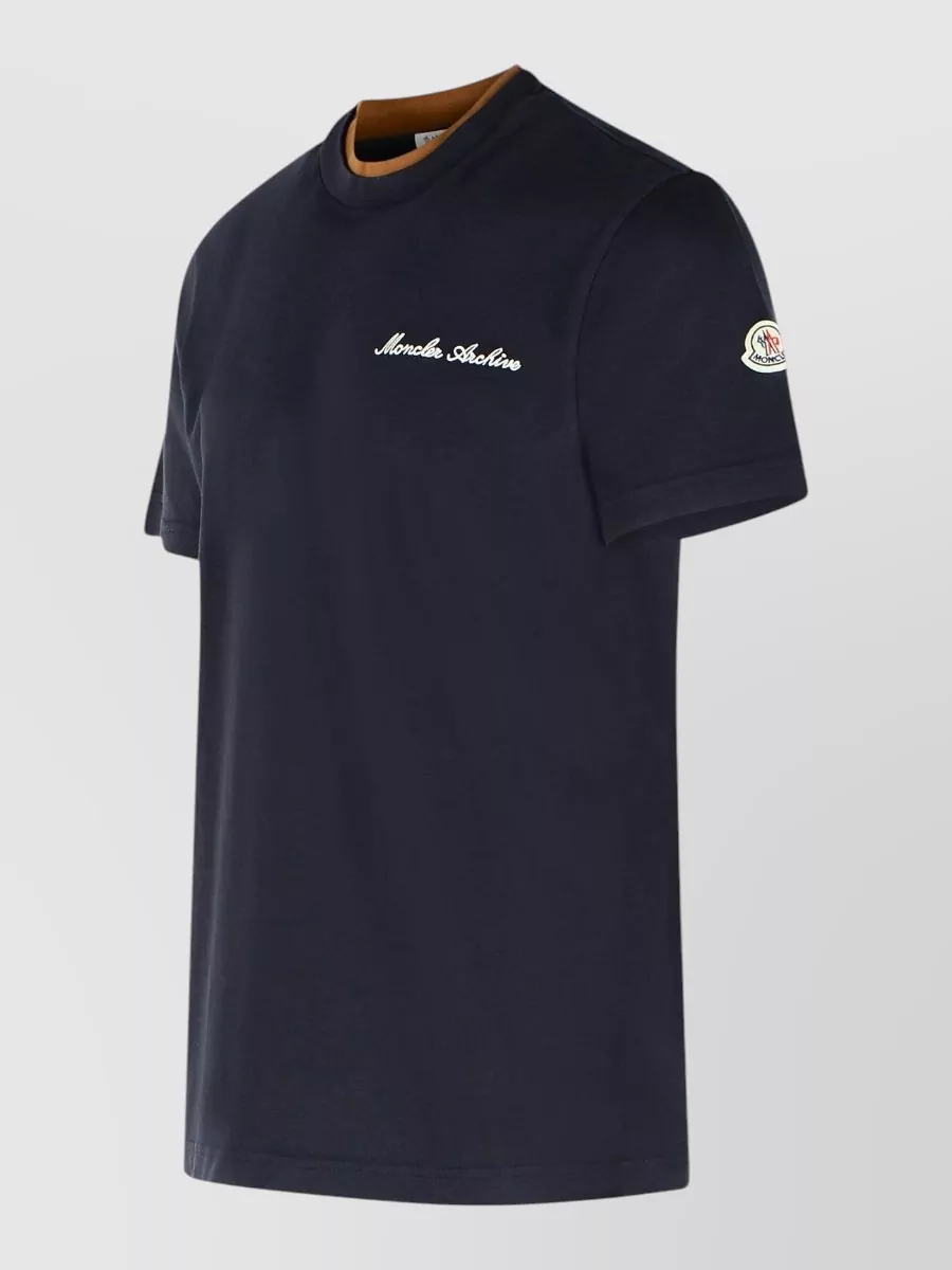 Moncler Cotton Logo Embroidered Crew Neck T Shirt